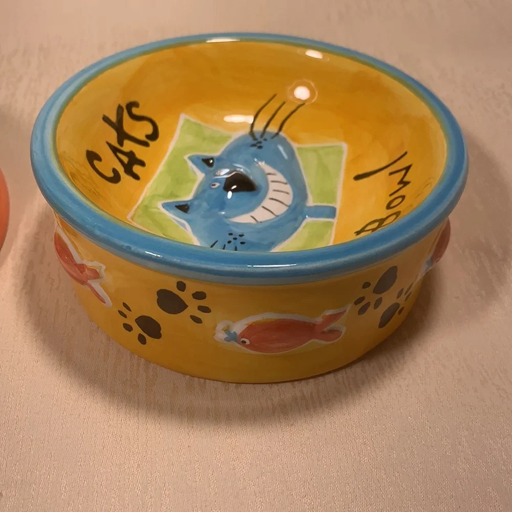 Pair of Ceramic Cat Food Water Bowls